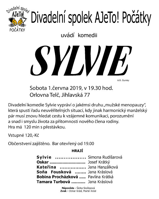 Plakát divadelního představení Sylvie - 1. června v 19.30 v orlovně
