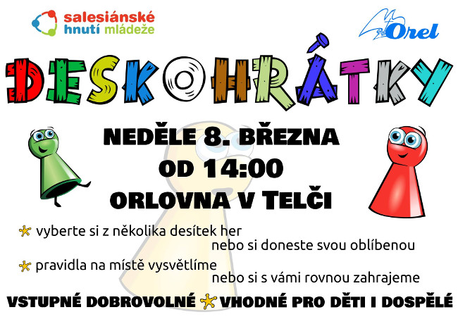 Deskohrátky neděle 8. března od 14 hodin v orlovně