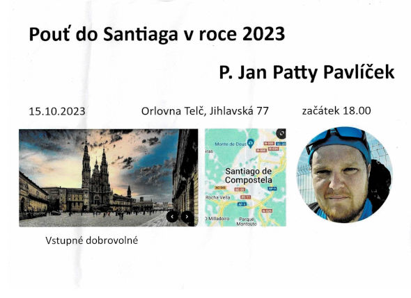 Plakát na besedu Pouť do Santiaga v roce 2023