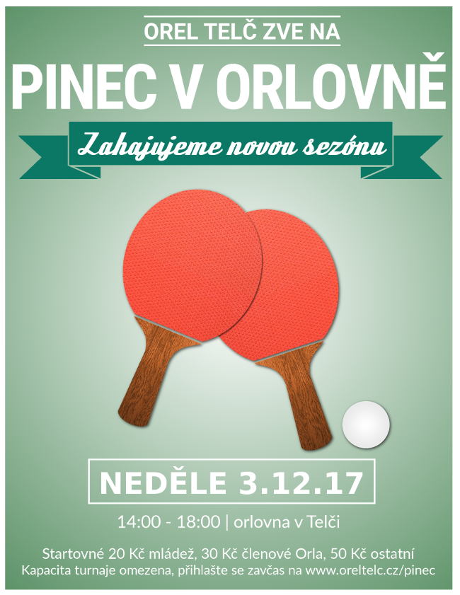 Plakát na Pinec v orlovně 3. 12. 2017